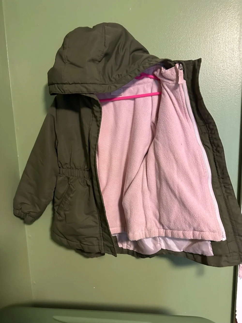 4T Girl Olive Green/light pink winter coat 3 in 1
